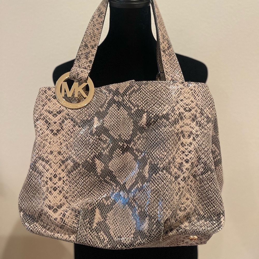 Michael Kors Gold and Tan Snake Print Tote